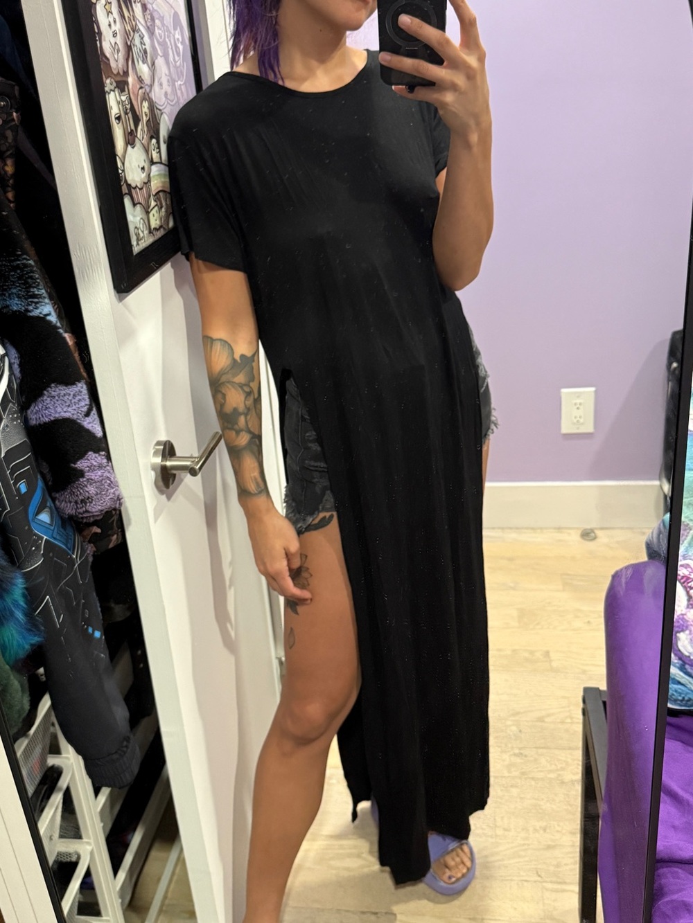 Boohoo Black Maxi T-shirt with Double Side Slits